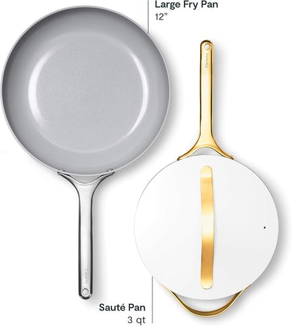 Caraway 12in Fry Pan + 10in (3qt) Saute Pan Duo White