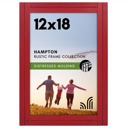 Americanflat 12x18 Poster Frame with Polished Plexiglass - Hampton Collection - Distressed Wood Picture Frames for Wall Display - Red