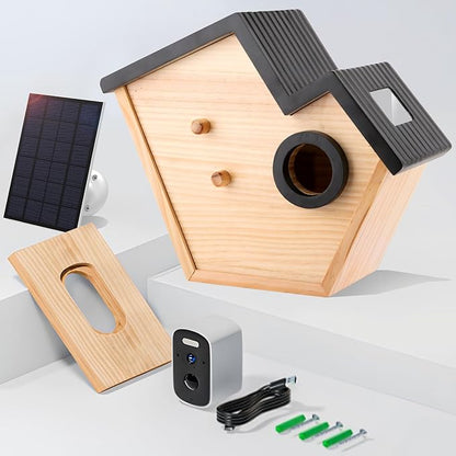 Bird House with Camera, 4MP Smart Birdhouse Camera with Solar Powered, Birdhouse Cameras for Families, Motion Detection & 32GB SD Card, Watch Bird Nesting & Hatching in Real Time