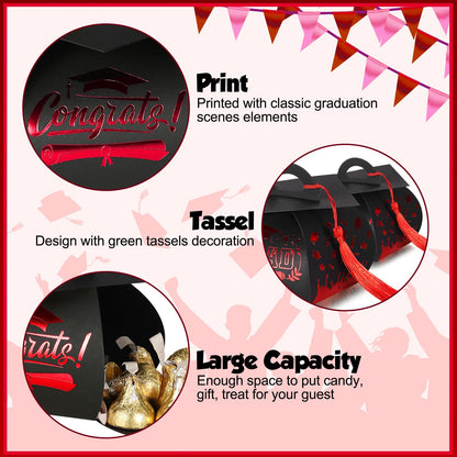 TaoBary 30 Pcs Graduation Cap Gift Boxes Graduation Decorations Class of 2026 Candy Box with Tassel for 2026 Grad Party Favors Supplies(Red)