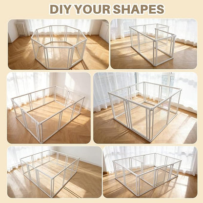 NiceTCU 24" H Acrylic Dog Playpen Indoor, Metal Frame Clear Dog Playpen with Door - 12 Panels, Easy Assemble Pet Fence, DIY Foldable Pet Pen for Ducks Puppy Rabbit Small & Medium Pets- 12Pcs White