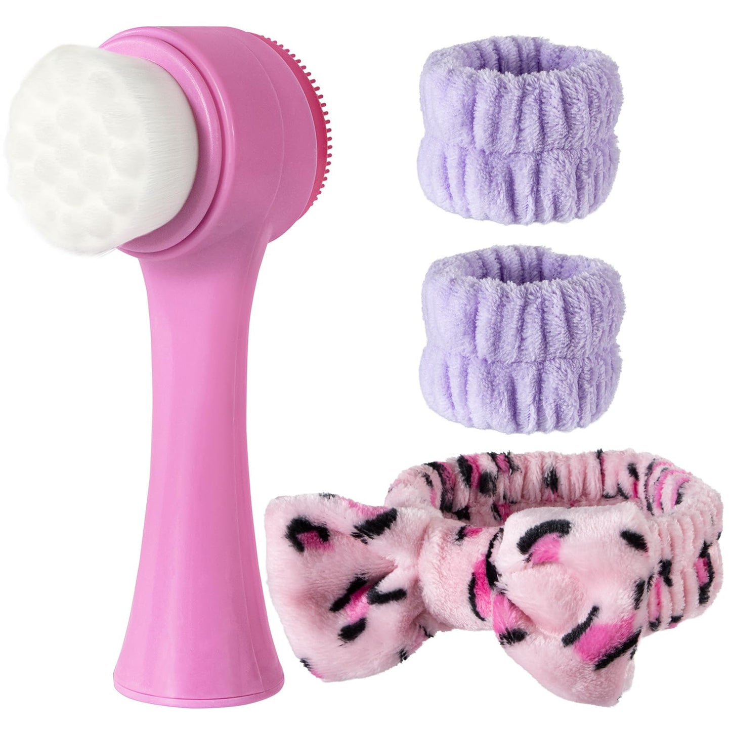 Face Brush 2 in 1, Facial Cleansing Exfoliating Scrubber Brush, Silicone Double Side Manual Face Wash Scrub Brush with Soft Bamboo Charcoal Fiber for Deep Pore Cleansing, Massaging, Skin Care