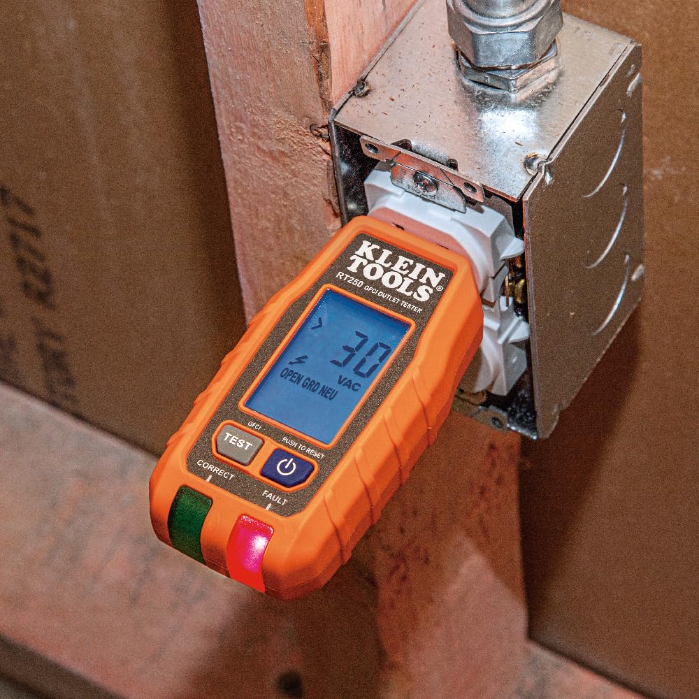 Klein Tools RT250 GFCI Outlet Tester with LCD Display, Electric Voltage Tester for Standard 3-Wire 120V Electrical Receptacles