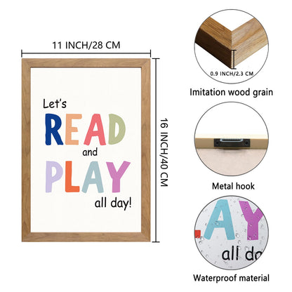 Cute Alphabet Numbers Framed Wall Art Set of 3, Boho Educational ABC Poster Wooden Sign for Baby Girl Kid Boy Toddlers, Neutral Preschool English Letters Nursery Decor for Homeschool Playroom Daycare