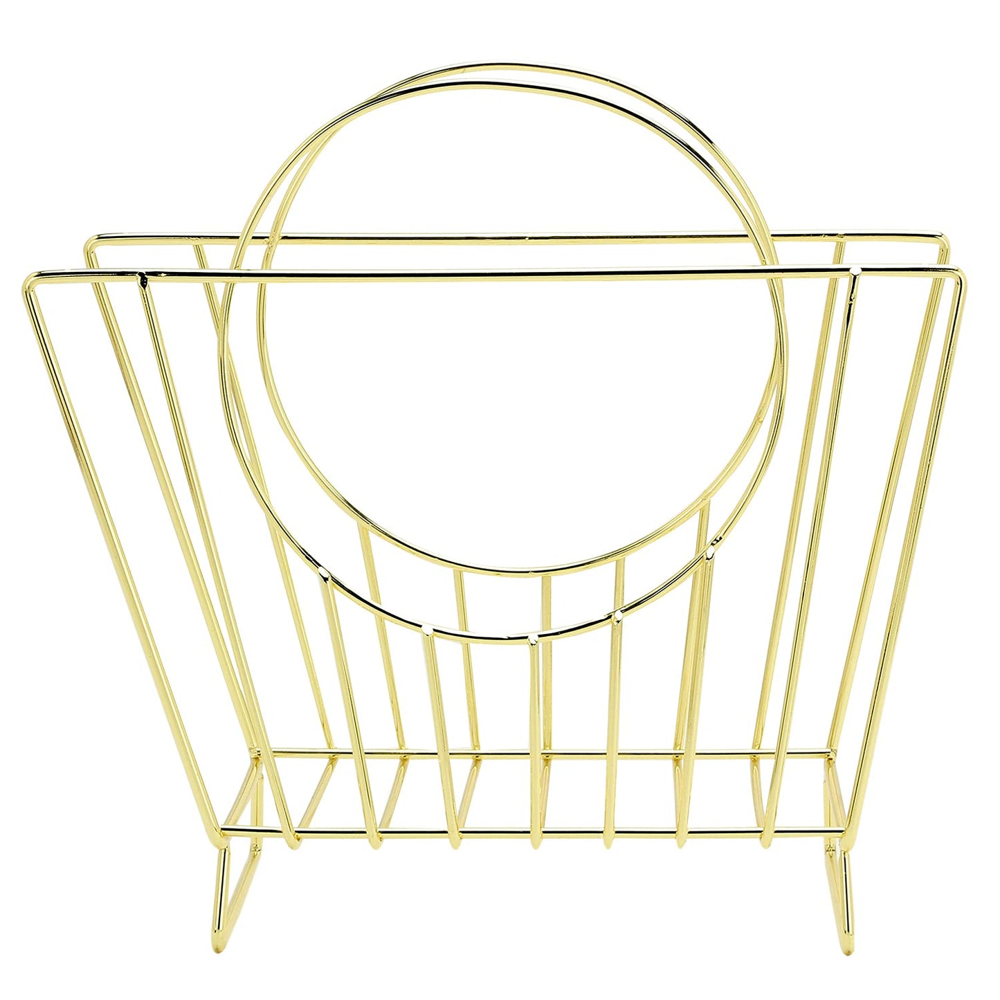MyGift Mid-Century Brass Plated Metal Free Standing Magazine Holder Document File Rack with Decorative Bag Shaped Design