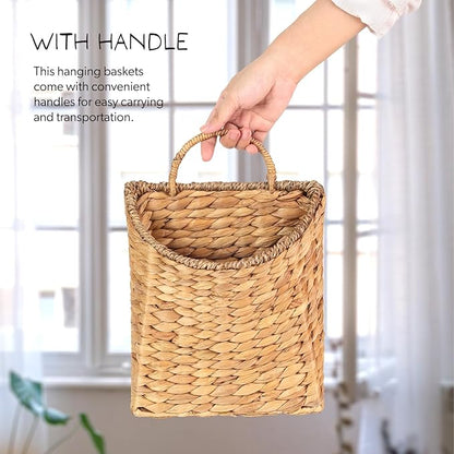 Woven Hanging Water Hyacinth Baskets, Hanging Wall Wicker Basket, Handmade
