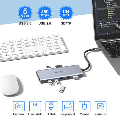 USB C Docking Station Dual Monitor for Dell/HP/Lenovo/Surface Laptop, 14 in 1 Triple Display Hub Multiple Adapter, Dongle with 2 HDMI 4K+VGA+5 Port+100W PD Charger+Ethernet+SD/TF+Audio