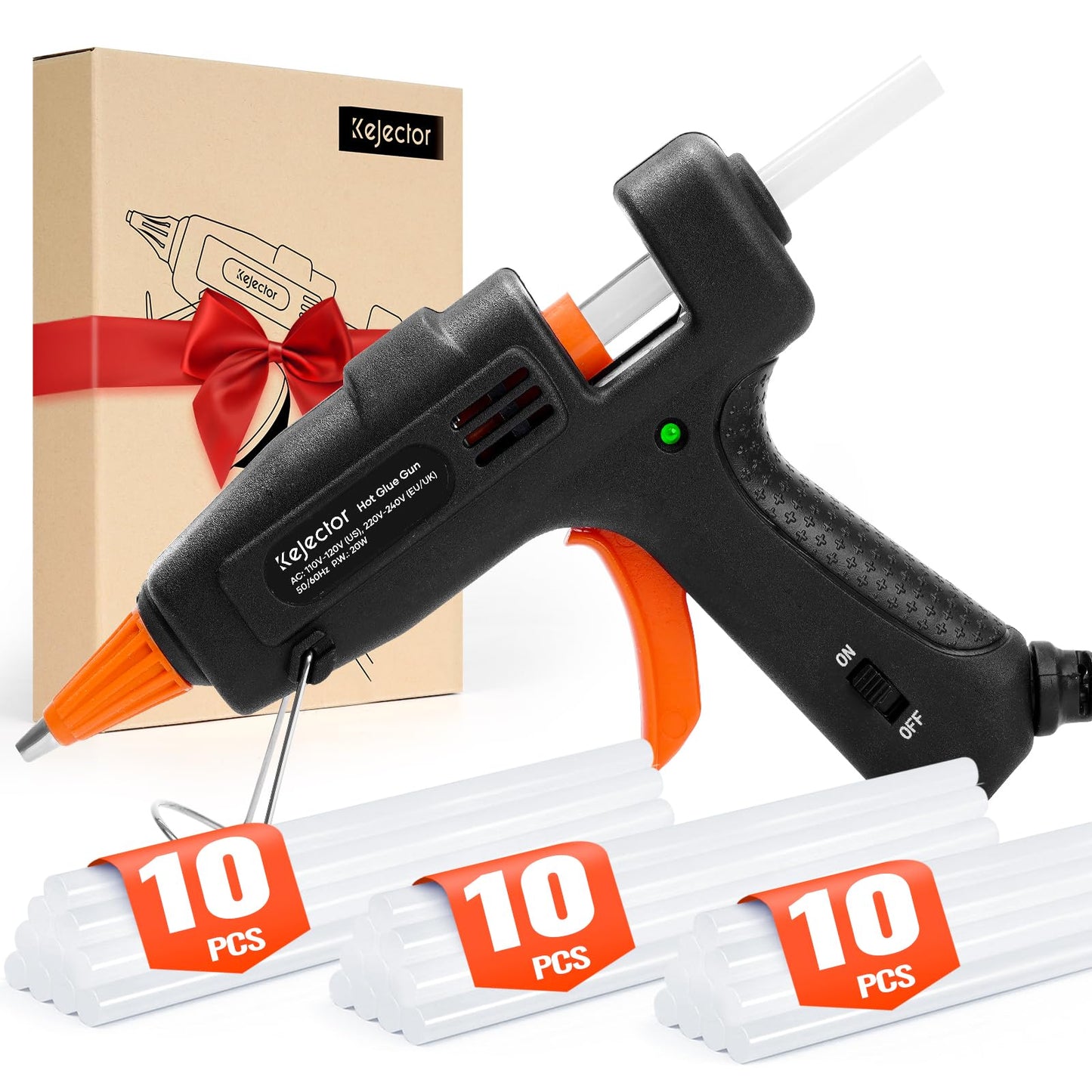 Fireproof Hot Glue Gun, Mini Glue Gun Kit with 30 Glue Sticks, 20W Glue Gun with Transparent Glue Sticks 7 * 130 mm for DIY Arts, Crafts and Quick Repairs