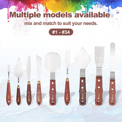 MECCANIXITY 3Pcs Palette Knife Type A, 17.5/18.5/19.2cm Long Palette Knives with Stainless Steel Flexible Spatula Pallet Knife and Wood Handle for Scraping, Mixing, Oil Acrylic Painting Canvas