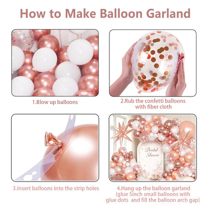 KARLURE Rose Gold Balloons Arch Kit Garland with Metallic Rose Gold Confetti Balloons for 2026 Graduation Decorations Prom Bridal Shower Birthday Baby Shower Wedding Anniversary Party Decorations