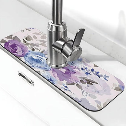 Lavender Flowers Kitchen sink faucet pad, strong water absorption, anti slip