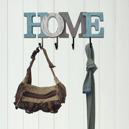 Linfevisi Wooden Home Sign Aqua Hanging Block Letters Sign Rustic Wood Word Decor Home Wall Sign Cutout Word Art Wall Decor Decorative Key Holder Hanger with 4 Hooks (home)