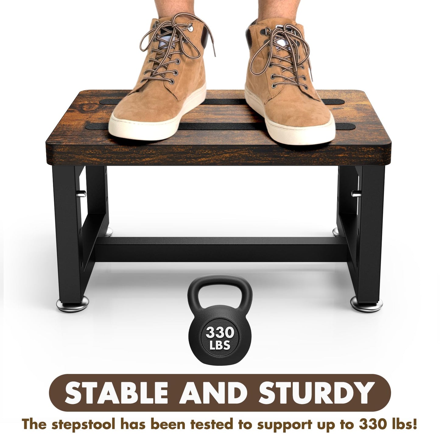 Step Stool, NomNest Height-Adjustable Wooden Step Ladder Metal Foot Stool Small Kitchen Stool Helper for Toddler Adults, Ladder Chair for Home Bedside Bathroom Sink Potty