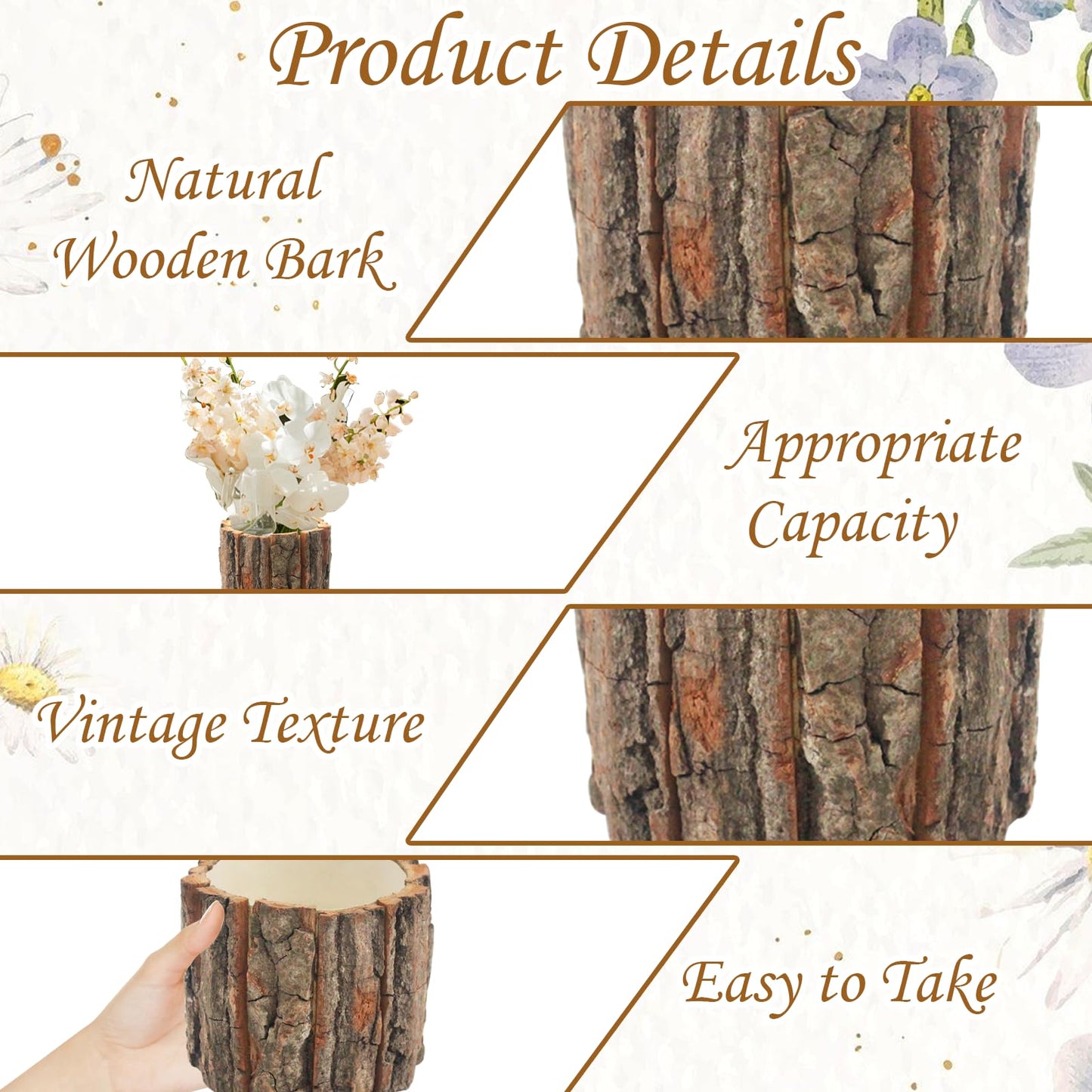 6 Pcs Wooden Vases for Centerpieces, Wood Flower Vase Rustic Tree Stump Planter Pots for Woodland Party Wedding Window Home Farmhouse Christmas Table Decor