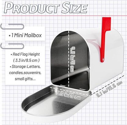 Mini Mailbox,6 x 4 Inch Small White Tin Mailboxe,Present Mail Box Decor,Outdoor Indoor,Role Playing,Mail House