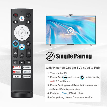 Universal Smart Remote Compatible with Hisense TV Remote Control Replacement 2025-2015, Voice, Bluetooth, Hisense Google, Android, Laser, Canvas TVs, 4K UHD, HD, Mini-LED, ULED