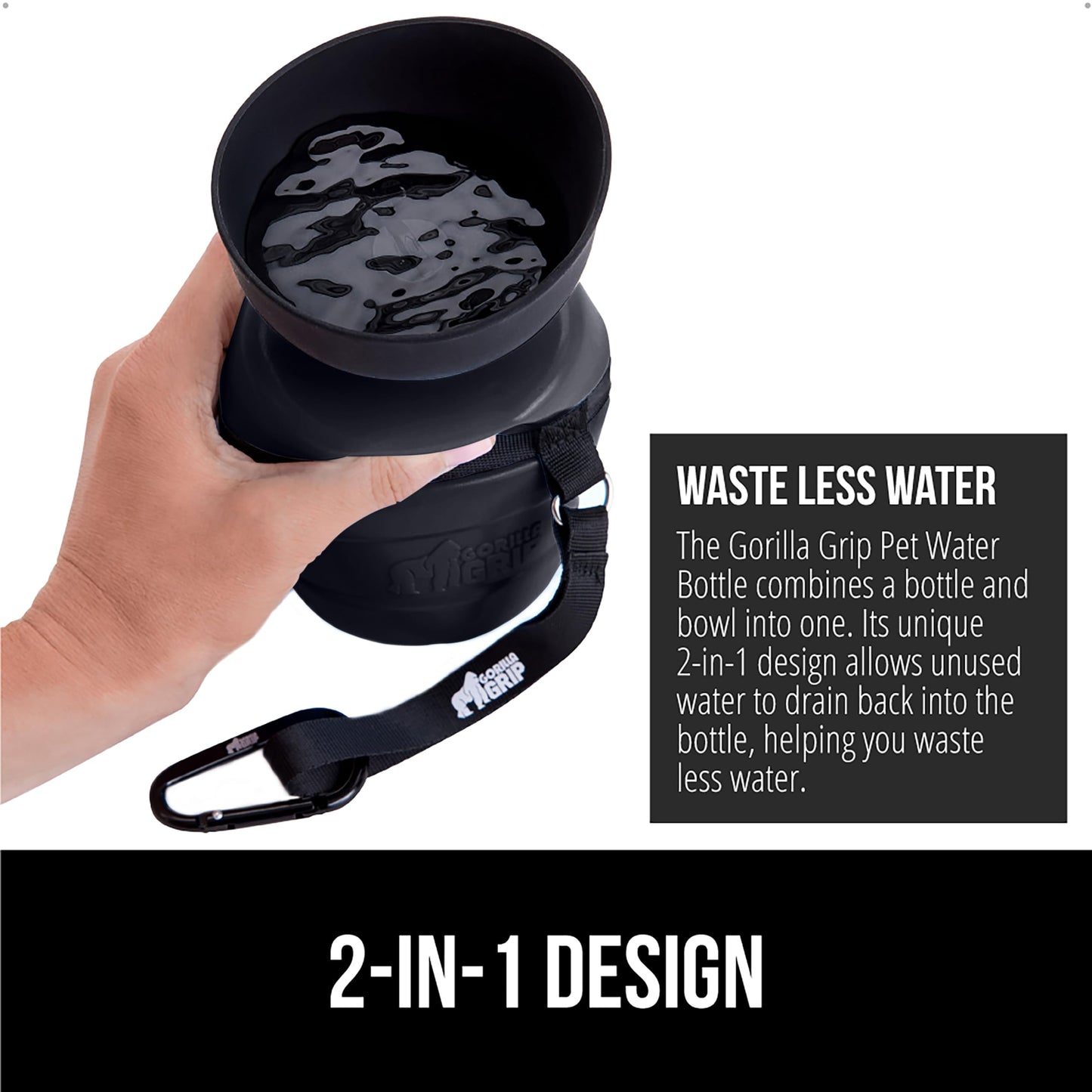 GORILLA GRIP Dog Water Bottle, Portable Water Bowl Dispenser for Dogs, 20 oz Leak Proof Pet Travel Squeeze Bottles, Food Grade Silicone, to Go Puppy Essentials, Hiking Camping Trip Accessories, Black