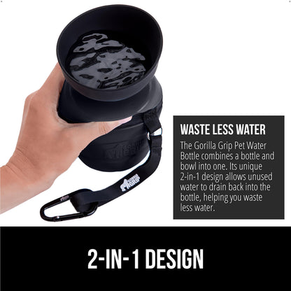 GORILLA GRIP Dog Water Bottle, Portable Water Bowl Dispenser for Dogs, 20 oz Leak Proof Pet Travel Squeeze Bottles, Food Grade Silicone, to Go Puppy Essentials, Hiking Camping Trip Accessories, Black