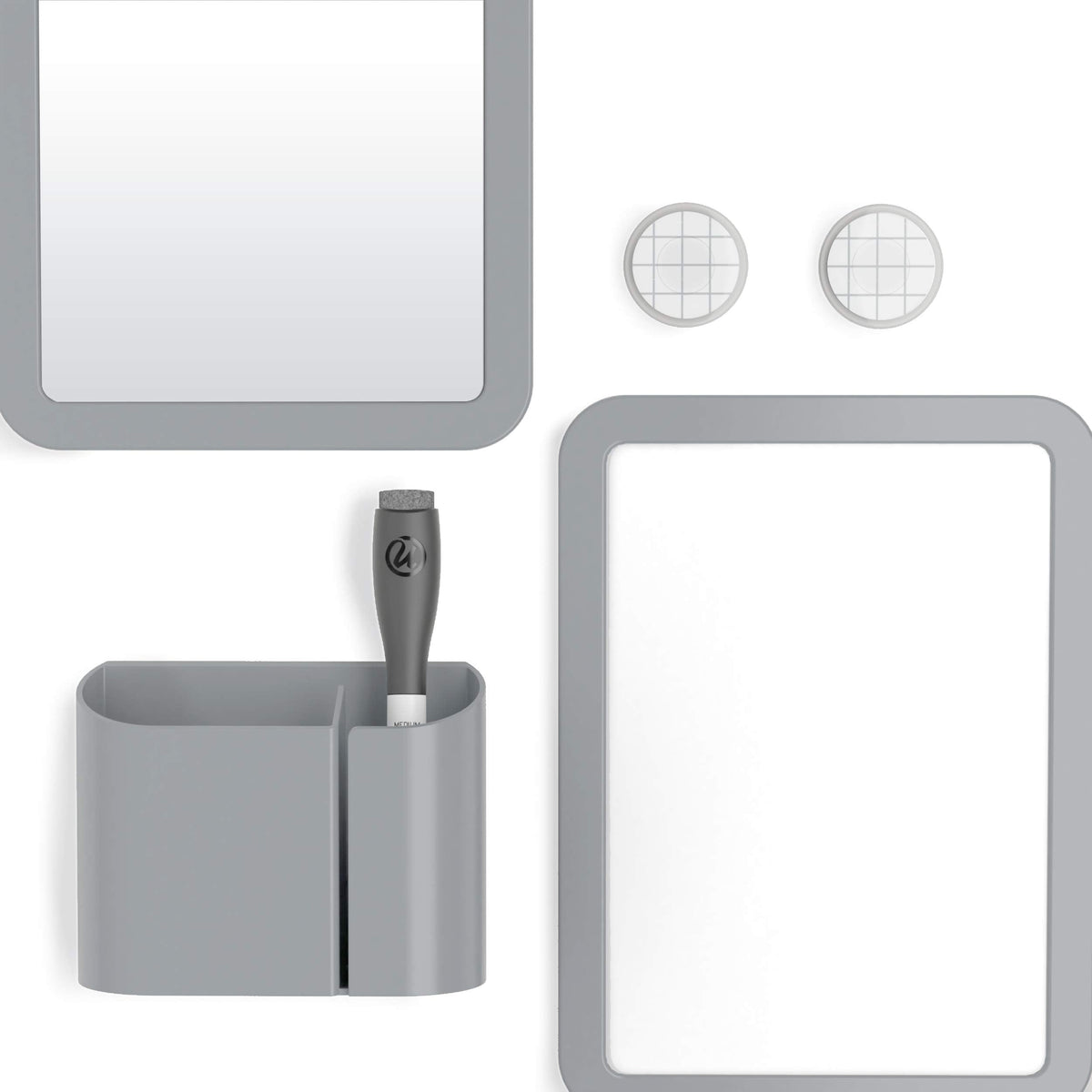 U Brands Locker Accessories Kit, Back to School Essentials, Grey, 6-Piece, Includes Whiteboard, Mirror and Organizing Supplies