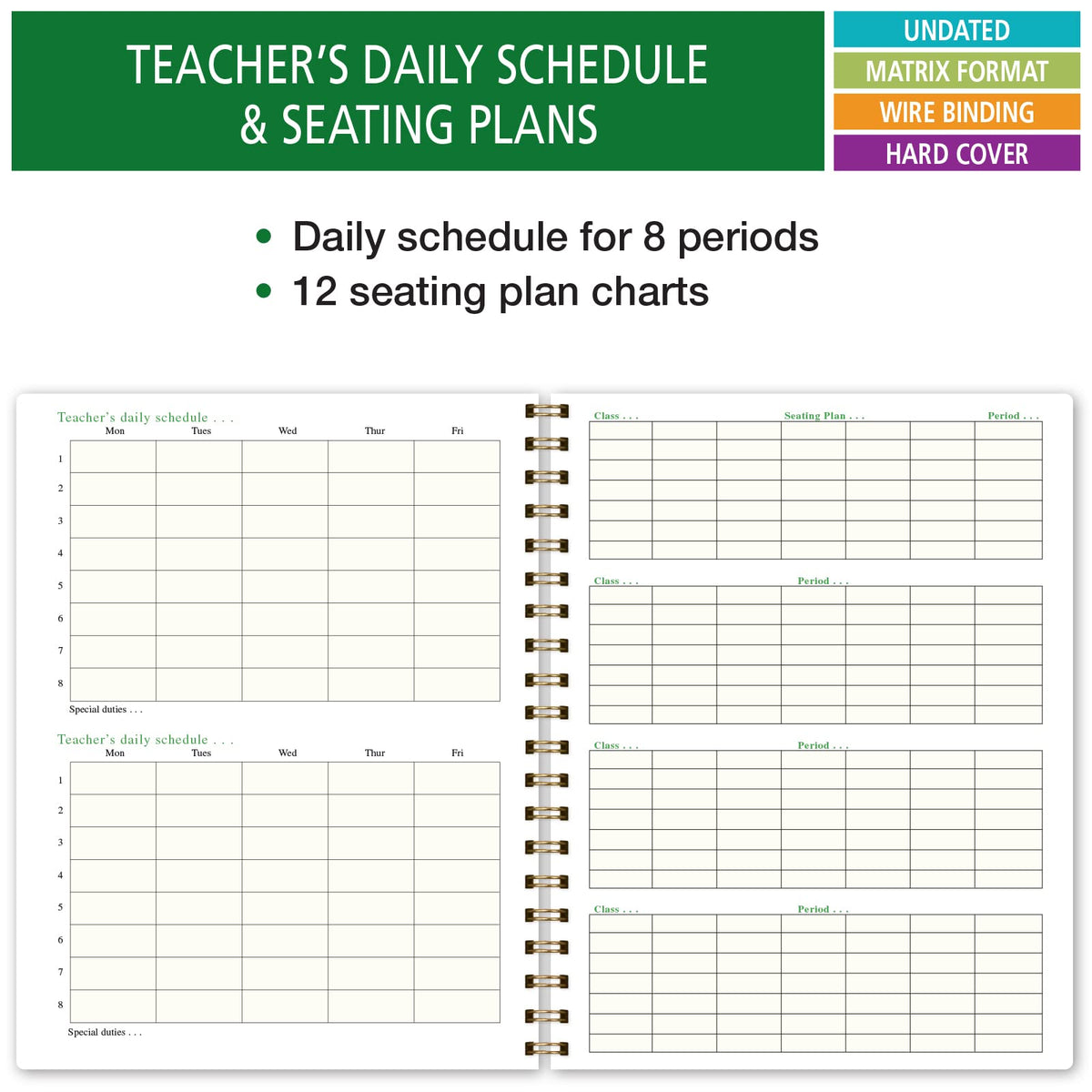 Elan Publishing Company HARDCOVER Combination Plan and Record Book: One efficient 8.5" x 11" Book for Lesson Plans and Grades Combines W101 and R1010 with Bonus Clip-in Bookmark (Teal Floral)