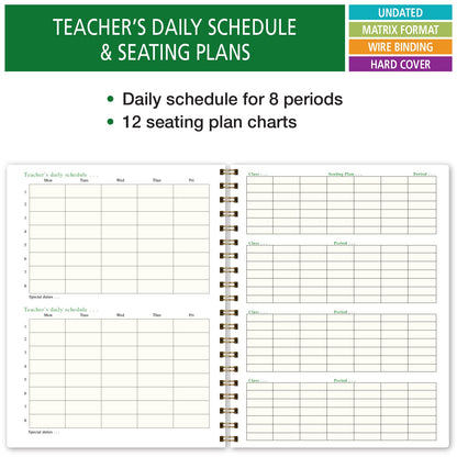 Elan Publishing Company HARDCOVER Combination Plan and Record Book: One efficient 8.5" x 11" Book for Lesson Plans and Grades Combines W101 and R1010 with Bonus Clip-in Bookmark (Teal Floral)