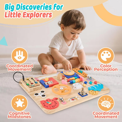 Large Montessori Busy Board for Toddlers,Wooden Sensory Toy
