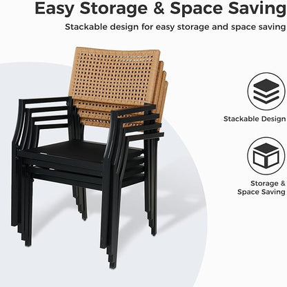 Grand Patio Outdoor Dining Chair Set of 2, 2-Piece Stackable Wicker Chairs with Cushions and Armrest for Restaurant, Garden, Porch, Lawn and Poolside