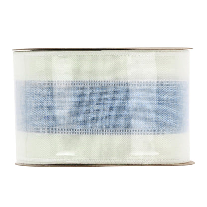 MEEDEE Blue and White Stripe Ribbon Wired 2.5 Inch Light Blue Burlap Ribbons with Ivory Stripe Edge Wreath Supplies, Baby Shower Decorations, Crafts Bow Making (10 Yards)