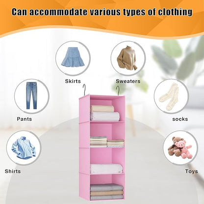 Hanging Closet Organizer, Easy Mount Foldable 4-Shelf Hanging Closet Wardrobe