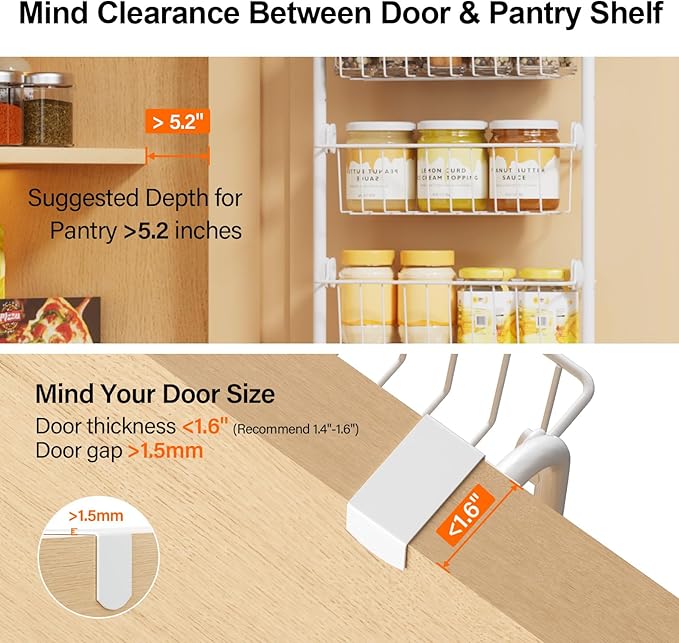 Delamu Narrow Over The Door Pantry Organizer, 8-Tier Metal Pantry Door