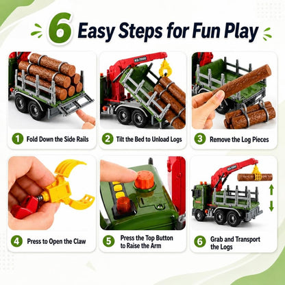 15" Green Crane Truck Toy,Logging Truck Tow Truck Toy,Construction Trucks for Boys Girls 3 4 5 6 7 8 Years Old,with Lights & Sounds,Holiday and Birthday Gift