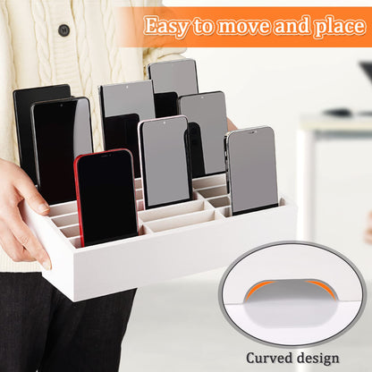 Ozzptuu 24-Grid Wooden Cell Phone Holder Desktop Organizer Storage Box for Classroom Office (White 24-Grid)