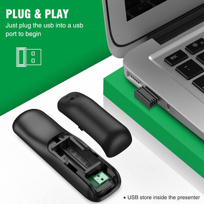 Presentation Clicker Mouse Control with Green Light for PowerPoint Presentations, Wireless Presenter Remote Control Slide Clicker for Classroom Office
