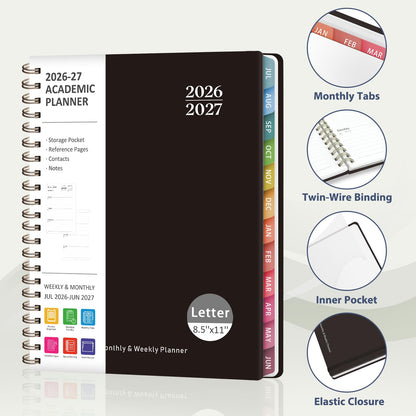 Planner 2026-2027, Weekly and Monthly Academic Planner, July 2026 - June 2027, Hardcover Calendar Agenda Book for School Year Planning, School Supplies for Teacher and Student, Letter Size(8.5'' x 11'')