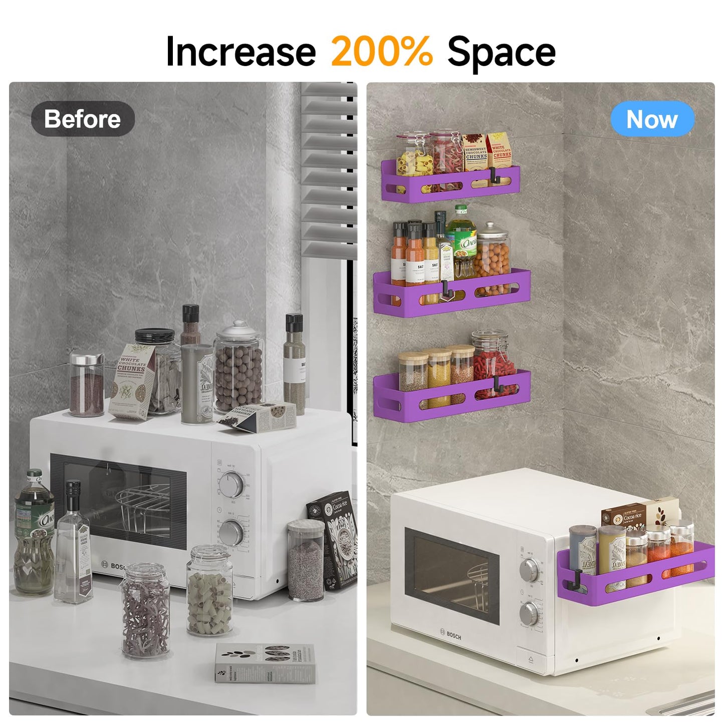 4 Pack Magnetic Spice Rack for Refrigerator, Spice Rack Organizer, Moveable Magnetic Shelf Fridge Organizer with 4 Hooks for Kitchen and Oven Organization, Black