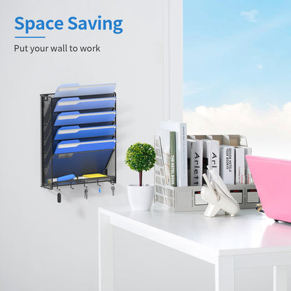 OUTWOLF Hanging Wall File Organizer with Hooks, 6 Tier Vertical Wall Mount File Holder, Paper Document Mail Organizer for Office, Pack of 2