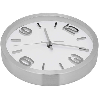 Bernhard Products Modern Wall Clock 10 Inch Silver Silent Non Ticking Battery Operated Round Elegant Metal Quality Quartz for Kitchen Home Office Clock with 3D Numbers, Easy to Read