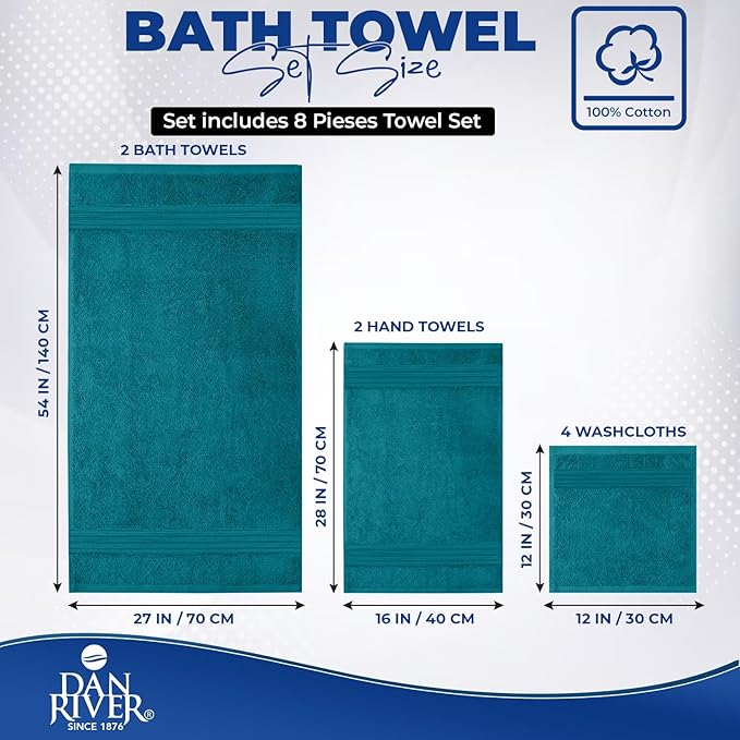 DAN RIVER 8 PC Luxury Bath Towels