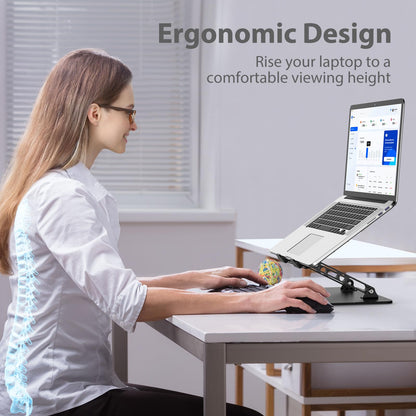 Gogoonike Adjustable Laptop Stand for Desk, Metal Foldable Laptop Riser Holder, Portable Desktop Book Stands, Ventilated Cooling Computer Notebook Stand Compatible with 10-15.6” Laptops