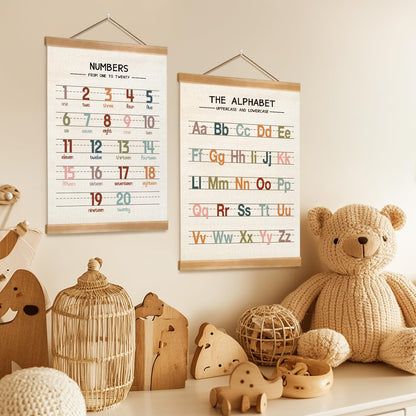 ZTGDA Alphabet Numbers Wall Art Poster Set of 2,ABC Banner Poster, Letter and Numbers Banner Wall Hanging for Playroom Nursery Classroom Decor,Teachers Mstu Haves 12x16inch(123&ABC-01)