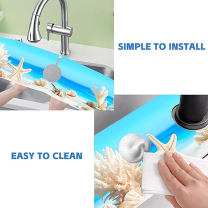 Tropical Beach Seashells Kitchen Sink Splash Guard Absorbent Fast Drying Mat
