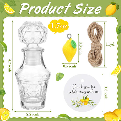 Chuangdi 16 Sets Mini Limoncello Glass Bottles Limoncello Bottles with Labels 1.7 oz Lemon Pendants Lemon Party Favors for Homemade Brewing Wedding Baby Shower Gifts(Retro)