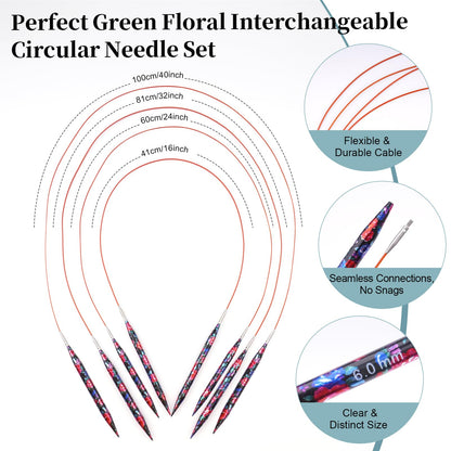 Mdoker Interchangebale Circular Knitting Needles Set 13 Pair Round Metal Knitting Needle Aluminum Circular Needle and Cables,Accessories,Case - Sizes US 2.5-15