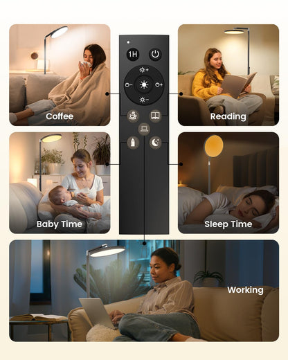 Light Floor Lamp 12000 Lux – UV-Free Full Spectrum LED Floor Lamp with 10 Brightness Levels, 5 Color Modes, 2 Setup Options, Adjustable Height, Remote & Timer for Reading, Bedroom, Office (Black)