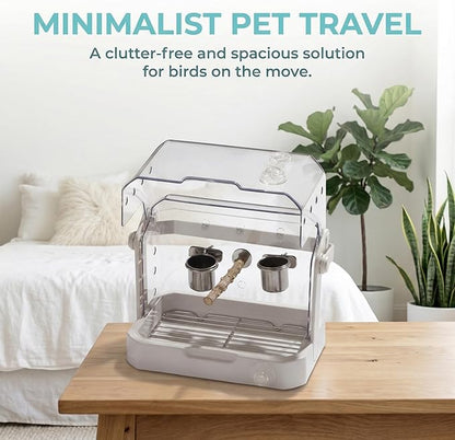 Bird Travel Cage, 10×6.7×8.3 Inches Waterproof & Sturdy Pet Carrier with Perch & Food Bowls, Portable Cage for Budgies, Cockatiels, Lovebirds & Small Birds
