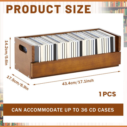 CroBlissful 1 Set Wooden CD Storage Box Holder Shelf Cassette Tape Display Racks with Carrying Handles, Organizer Shelf for Movie Cases, DVDs, Each Set Can Store up to 36 Pcs CDs (Brown)