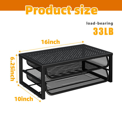 Ekisemio 2-Pack 2-Tier Monitor Stand Riser with Drawer, Metal Computer Desk Organizer for Home Office, Black