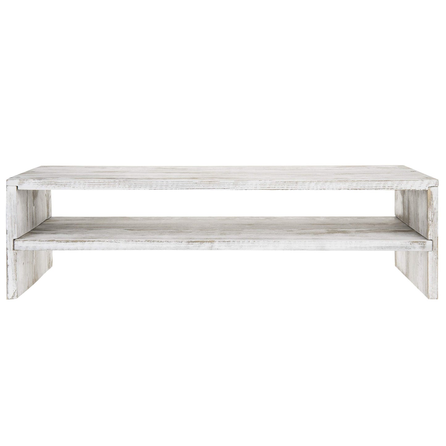 MyGift Shabby Whitewashed Wood Computer Monitor and Laptop Riser Stand for Desk, 2 Tier Office Desktop Storage Shelf