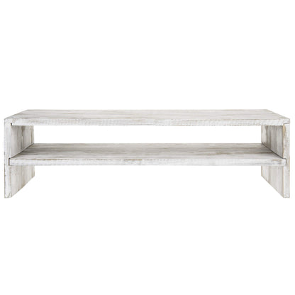 MyGift Shabby Whitewashed Wood Computer Monitor and Laptop Riser Stand for Desk, 2 Tier Office Desktop Storage Shelf