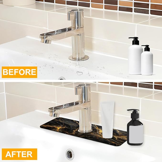 2 Pack Marble Texture Sink Splash Guard Faucet Mat Liquid Gold Marble Texture